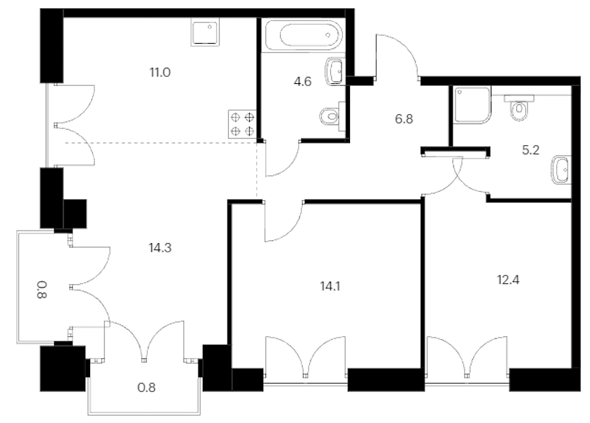 2-комнатная квартира 70 м², 7/9 эт., ЖК «Лермонтовский 54»